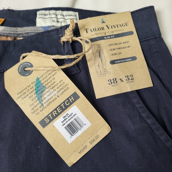Tailor Vintage Navy Blue Mens Pants. 38x32. Stretch. Cotton Blend - Picture 14 of 16